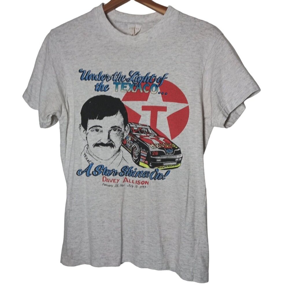 NASCAR Davey Allison T Shirt M Gray Single Stitch Texaco Havoline Racing Vintage
